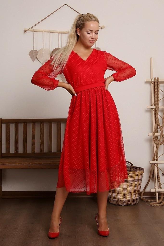 Women's Big Size Dress Green Lined Polka Dot Tulle Plus Size Belted Dress
