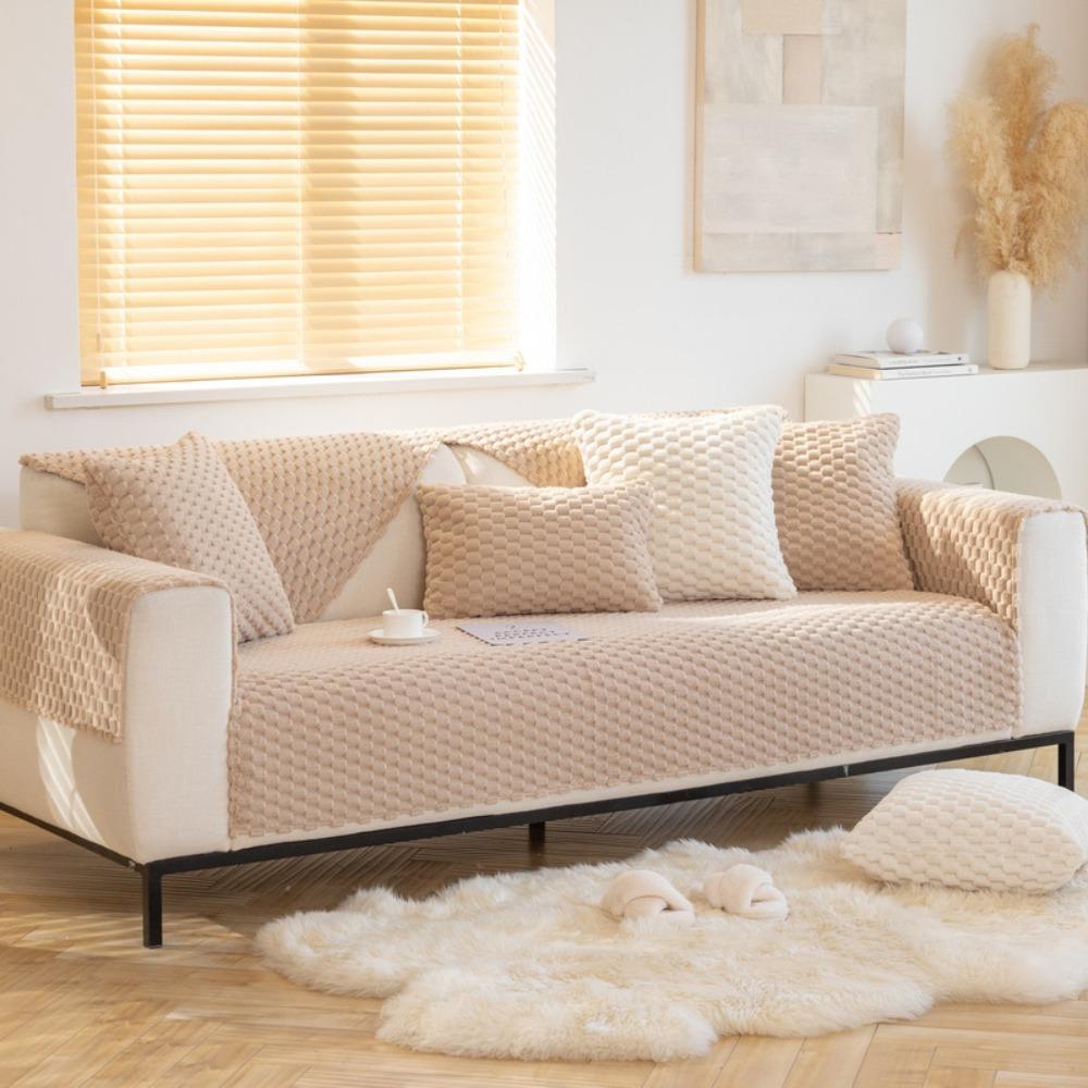Winter Fluffy Solid Color Non Slip Sofa Cushion Universal Seat Pad 2022 New Cover for Leather Sofa