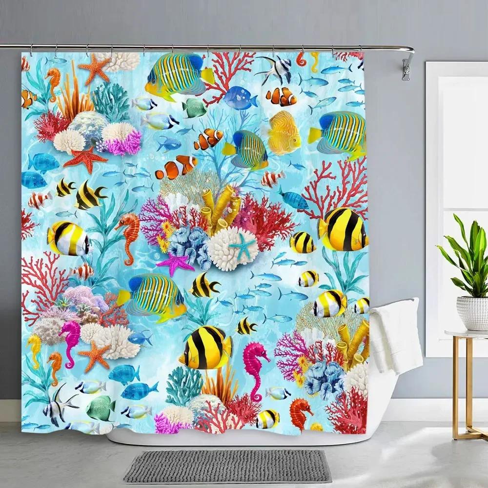 Zasłona prysznicowa Ocean dla dzieci Podwodny Delfin Ryba Niebieska Dekoracyjna Zasłona Kąpielowa Tkanina Poliestrowa Zmywalna Zasłona Łazienkowa