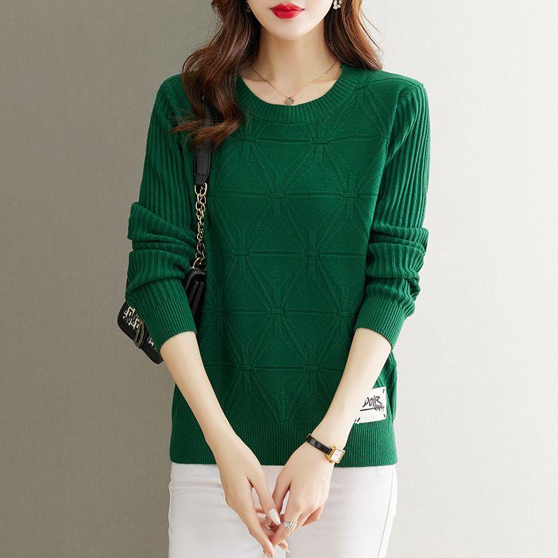 Fall Winter Women Plus Size Sweater Loose Short Pullover Knitwear Sweater Jacquard Crew Neck Stretch Jumper Knit Top