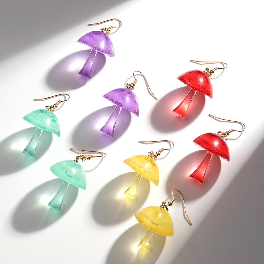 Colorful Clear Mushroom Acrylic Pendant Earrings for Women New Resin Glowing in The Dark Drop Earring Creative Jewelry Gift