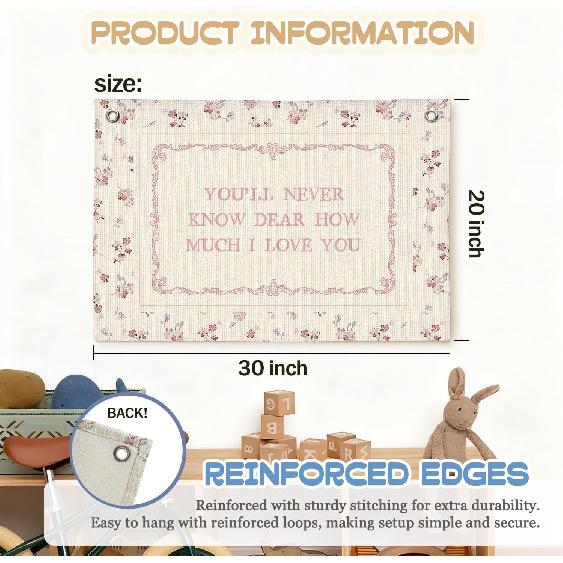 DDYGZYW Boho Floral Nursery Wall Art,Girls Room Decor,Wildflower Nursery Decor Linen Banner Print,You'll Never Know Dear How Much I Love You Wall