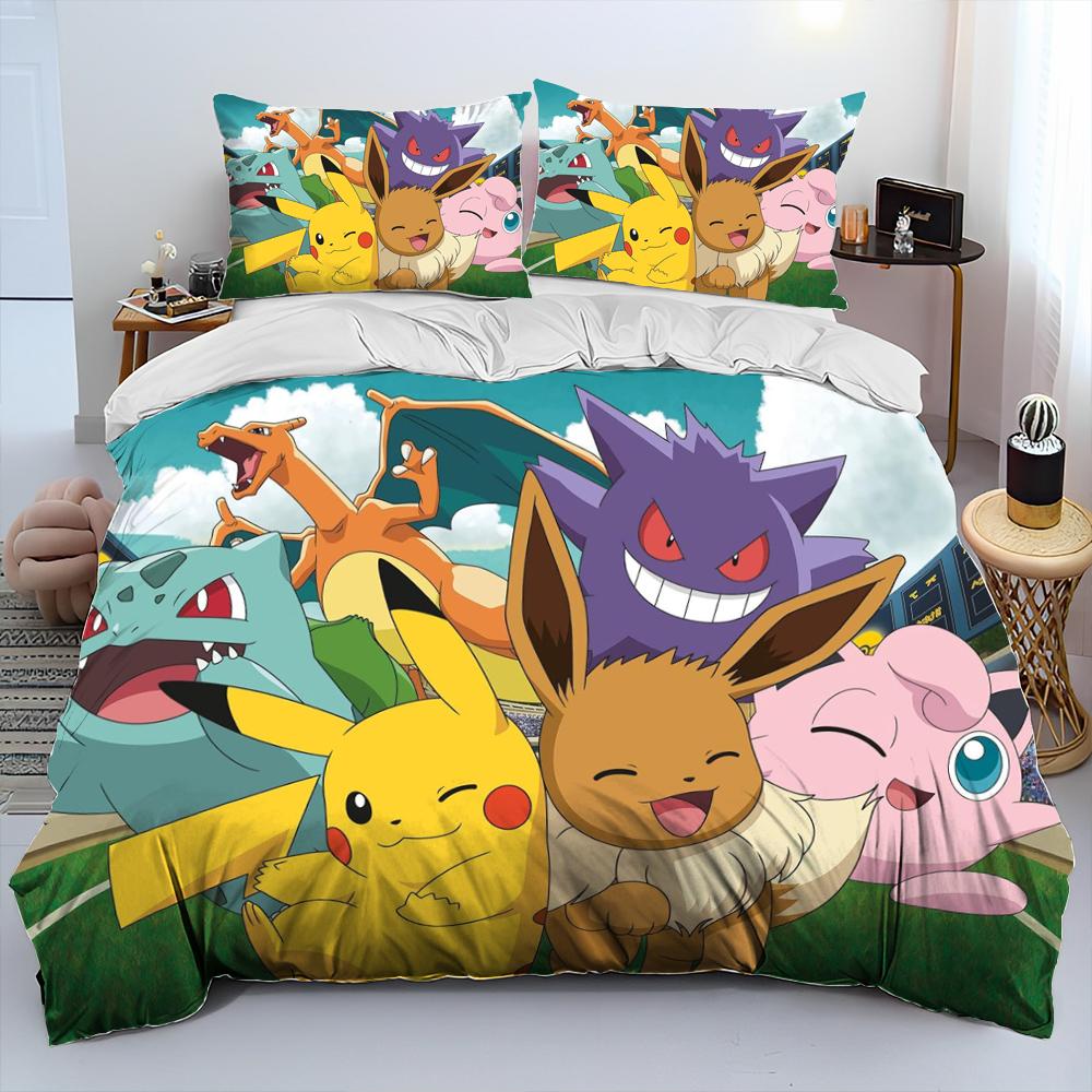 3D Cartoon Pikachu Pokemon Monster Bettdecke Bettwäsche Set Bettbezug Bett Set Steppdecke Bezug Kissenbezug Queen Bettwäsche Set Erwachsene Kinder