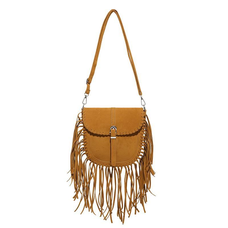 Retro Matte Suede Saddle Bag Female Niche Bohemian Tassel One-shoulder Crossbody