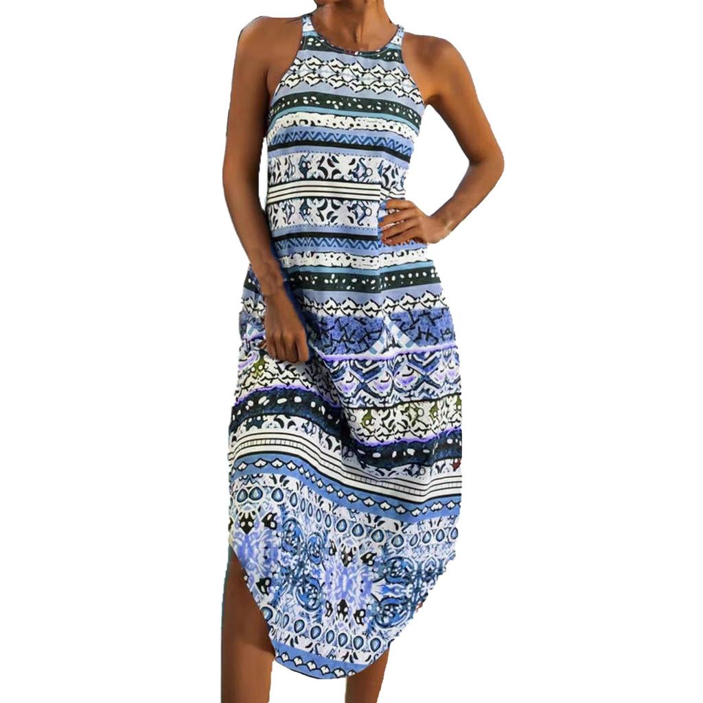 Loose Fit Printed Round Neck Swing Dress