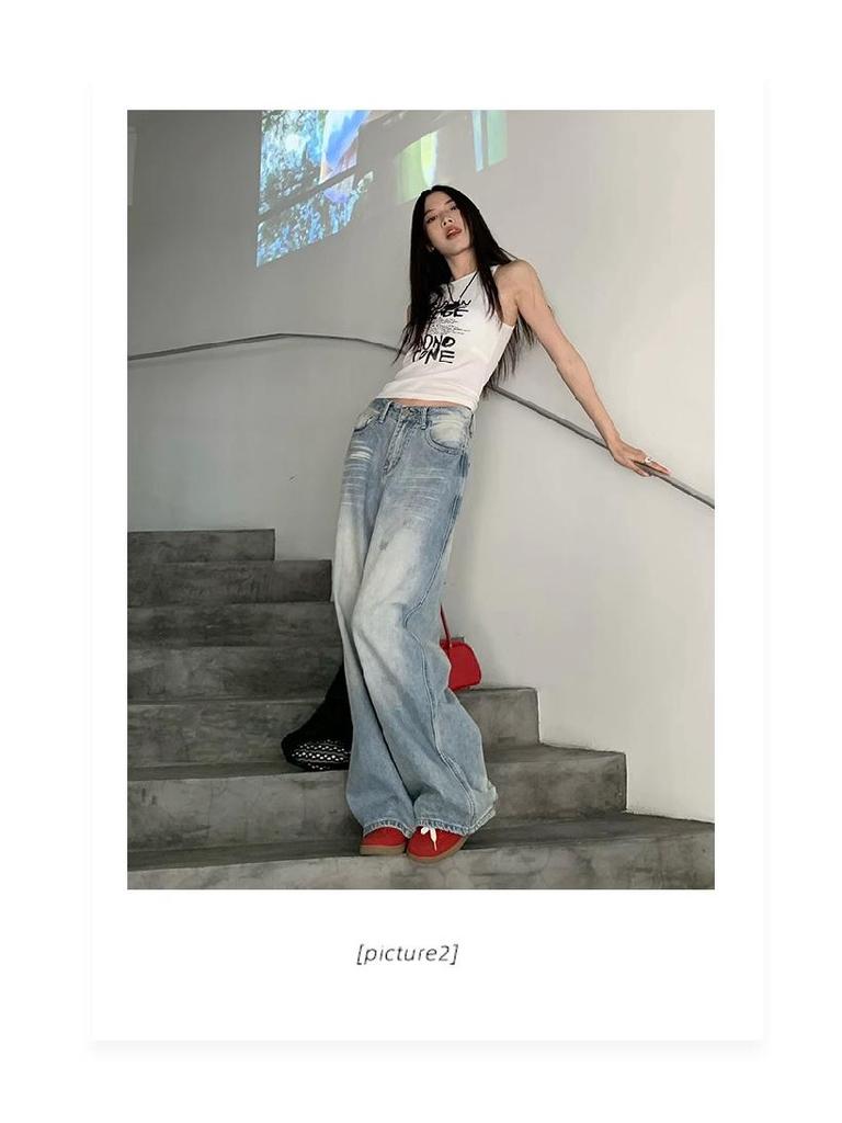 Light Blue High-Waisted Wide-Leg Jeans for Women - Trendy and Slimming Loose-Fit Casual Pants
