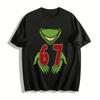 Funny Green Monster Holding Number 67 Graphic Casual T-Shirt Pure Cotton T-shirt