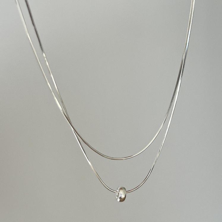 PONYKISS Tibetan Silver Geometric Double-layer Chain Pendant Necklaces for Women Classic Fashion  Minimalist Accessories