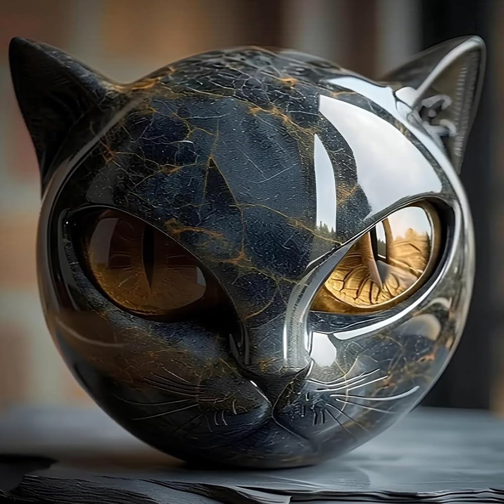 Black Cats Head Statue Figurine Decors Luxurious Animal Sculpture Ornament for Living Room Office Book Shelf Decors