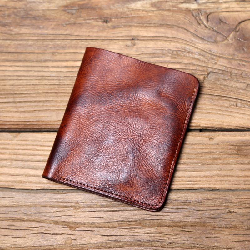 NZPJ Men's Leather Wallet Retro Top Layer Cowhide Wallet Vertical Document Clip Short Youth Women's Ultra-thin Coin Purse Bag