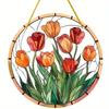 2D Flat Plants Flowers Round Acrylic Decoration Sign, Tulip, Home Decor Plaque Hanging Wall Art Decorative Garden Decoration for Room Door Signs Hangi