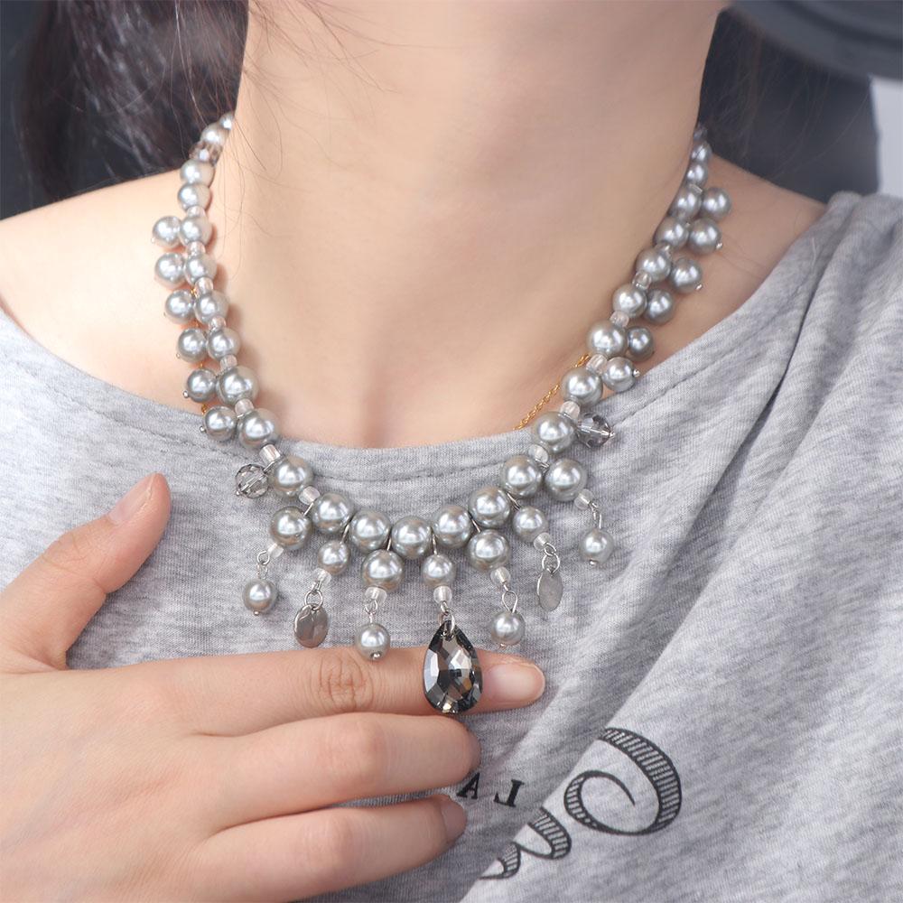 Grey Pearl Water Drop Pendant Neckchain Fashion Women's Clavicle Chain Party
