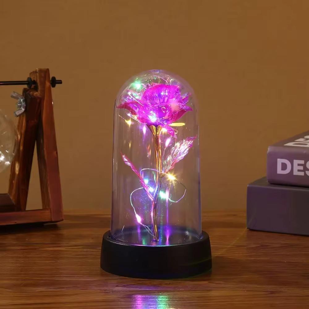 Eternal Rose LED Light Foil Red Artificial Flower in Glass for Girlfriend Wedding Party Supplies Valentine's Day Christmas Gifts