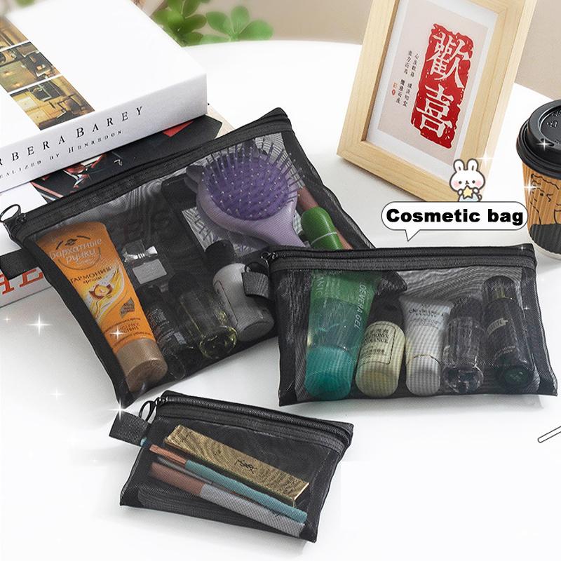 3 Size Nylon Mesh Clear Beauty Makeup Bag with Zipper Portable Travel Makeup Bag Toiletry Lipstick Make Up Brush Organizer Pouch