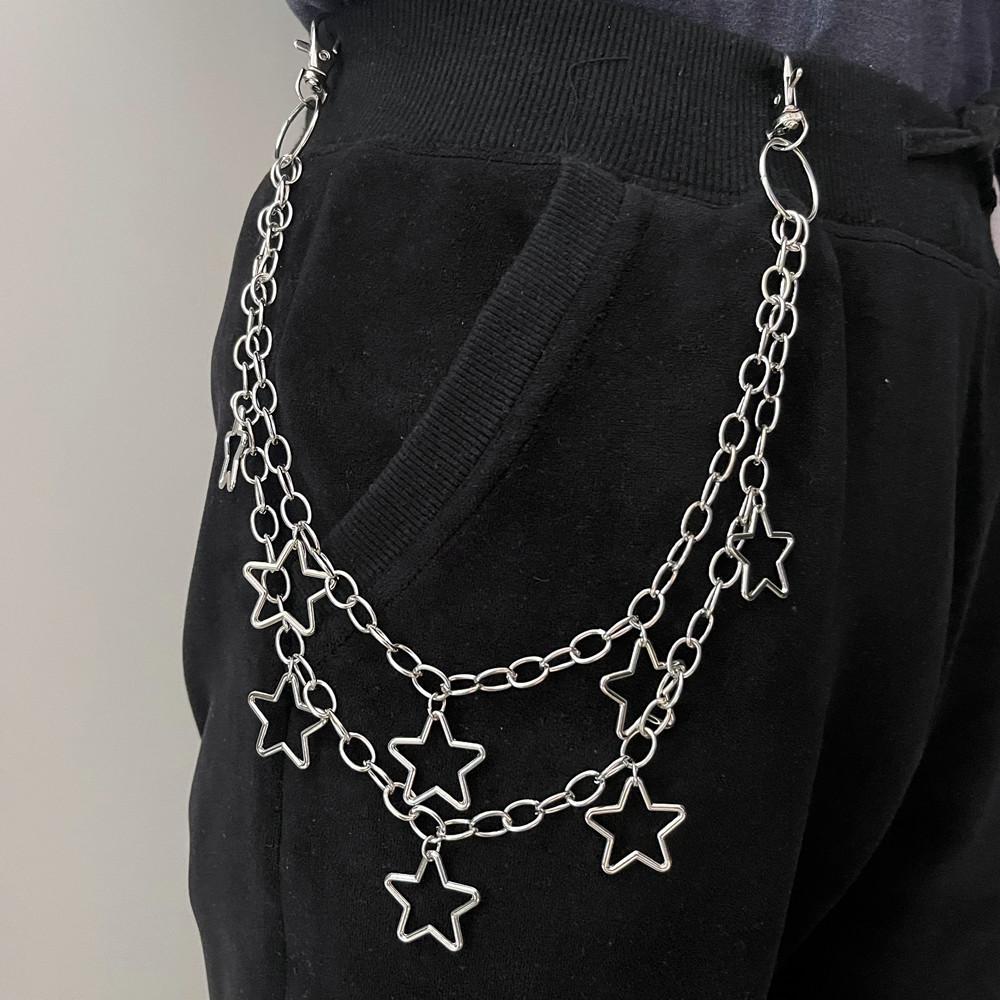 1Pc Accessories Punk Retro Metal Star Pendant Waist Chain Women's Versatile Alloy Pentagram Pants Chain