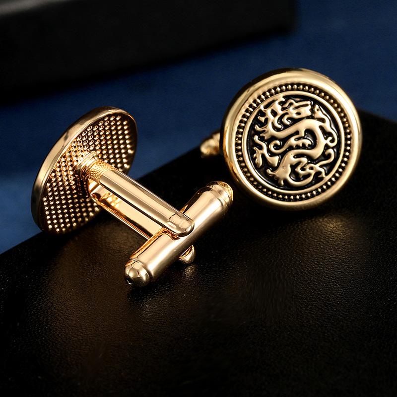 Cross-Border Round Dragon Cufflinks French Vintage Pattern Cuff Buckle Shirt Suit Sleeve Staple Decoration