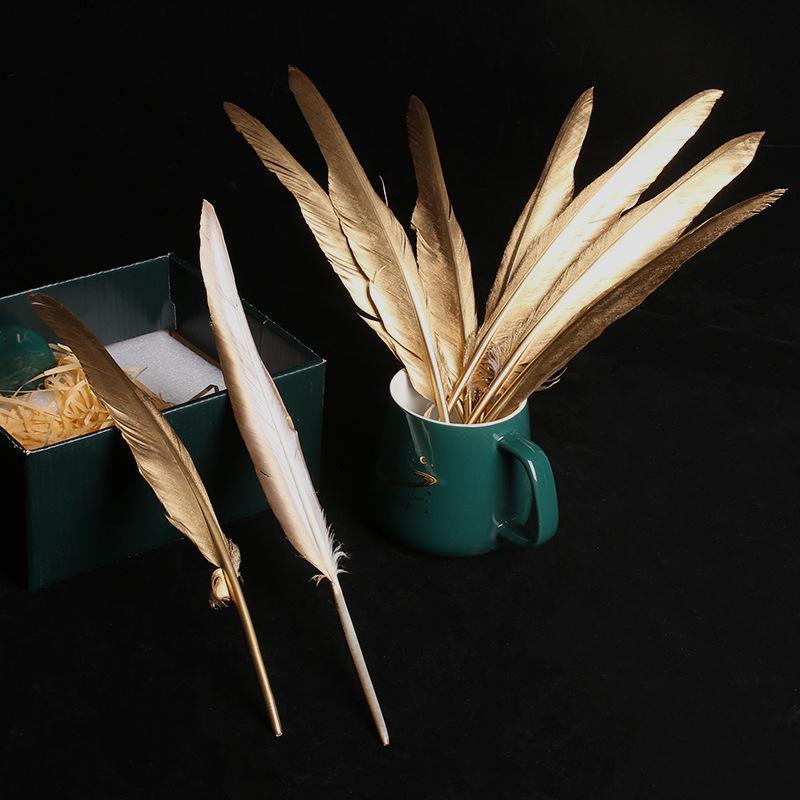 DIY Feather Jewelry Accessories: Large Floating Gold Feather, Small Straight Knife, Spray Gold Gradient Feather