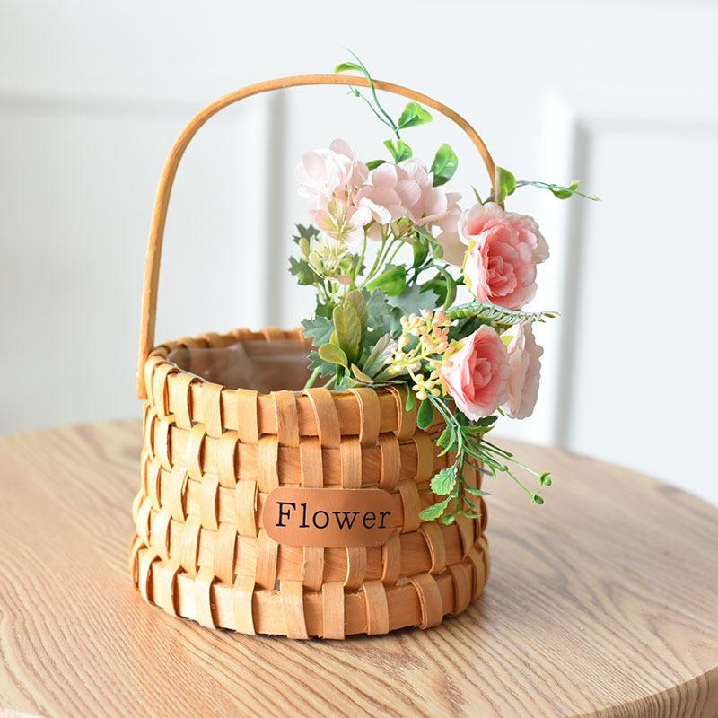 Basket Rattan Portable Flower Arrangement Happy Shop Gift Gift Woven Bamboo Flower Basket Flower Pot Flower Arrangement Small Flower Basket