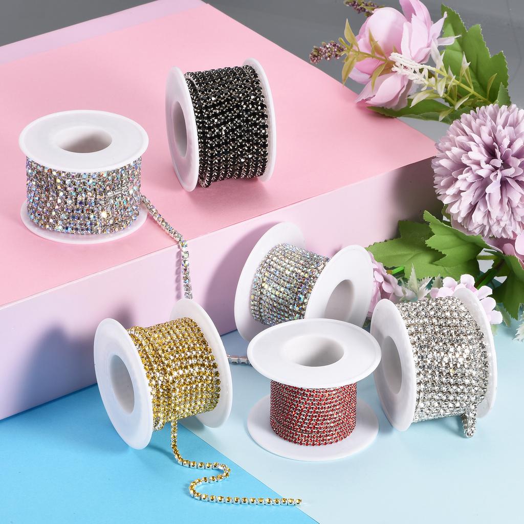 6Roll 33Yards 2MM Crystal Rhinestone Close Chain Trim, Sew On Crystal Rhinestone Chain Trim for Sewing Crafts Party Decoration