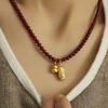 18k Gold Plated Glass Bead Peanut Necklace - Elegant Chinese Style Clavicle Chain
