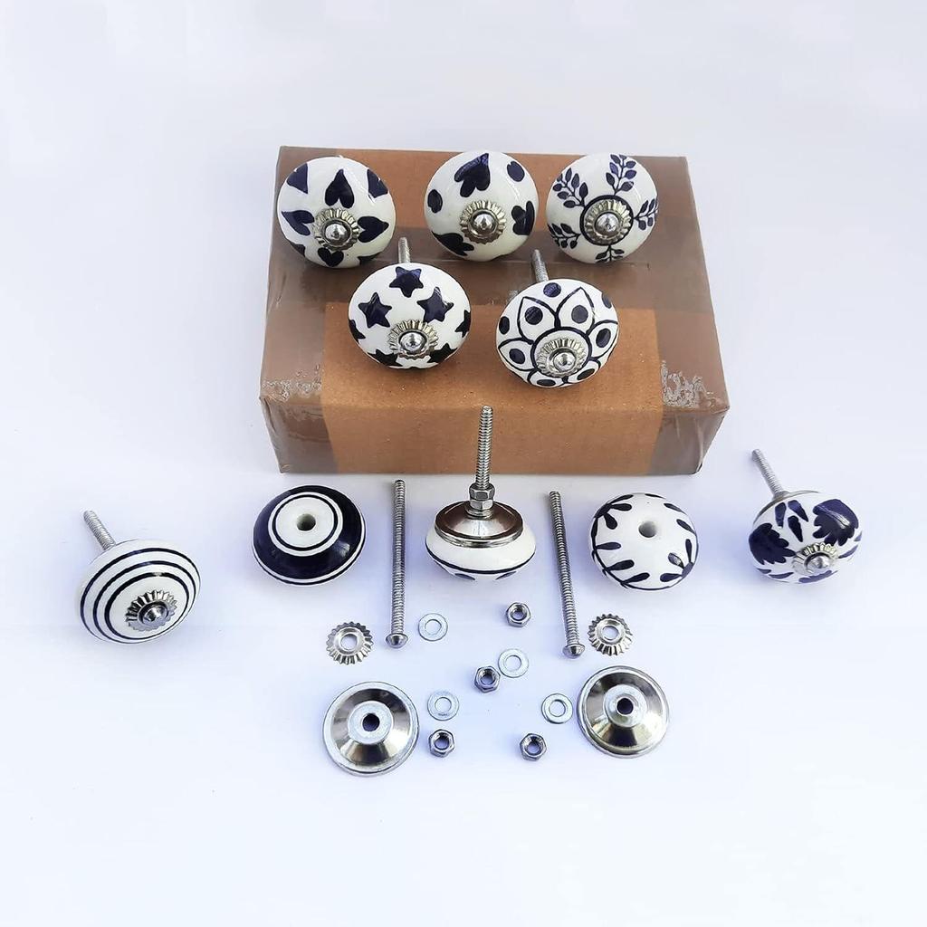 Vintage Ručně Malované Keramické Úchytky pro Kuchyňskou Skříňku, Dveře a Zásuvku, Šatní Skříň, Skříňku (Sada 10)