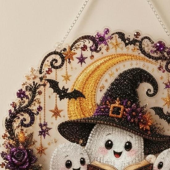 Halloween Diamond Painting Kits Ghost/Owl Art Hanging Ornament Kit, Festive Window Decorations Suncatcher, DIY Pendant Decor Indoor Holiday Decorative