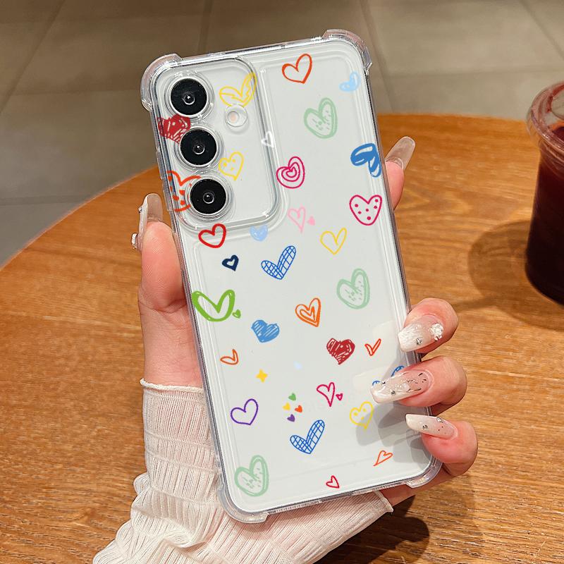 Colorful Hearts Pattern Phone Case For Samsung Galaxy S26 S25 S24 S23 Ultra S22 Plus S21 S24 S25 FE Clear Shockproof Soft Cover