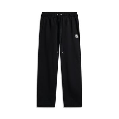 Li Ning Anti-Five Serie Bequeme Einfache Vielseitige Buchstaben Mid-Waist Kordelzug Gerade Locker Gestrickte Sporthose Herrenhose Schwarz AKLV217-4