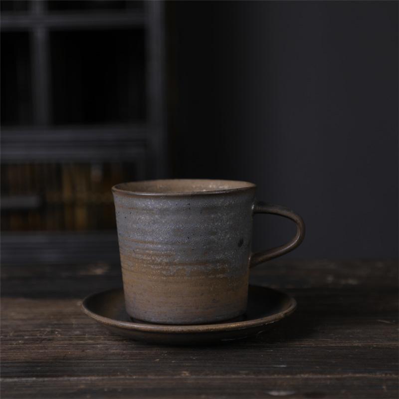Japanese Coffee Cup And Saucer Set Retro Vintage Coarse Pottery Light Luxury Simple Cup Retro Ceramic Cup