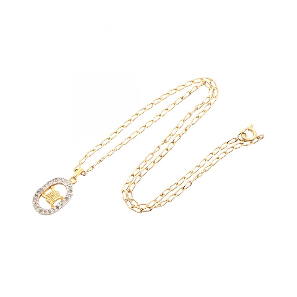 Used CELINE Triomphe Necklace Gold Plated Rhinestone Gold Clear Used