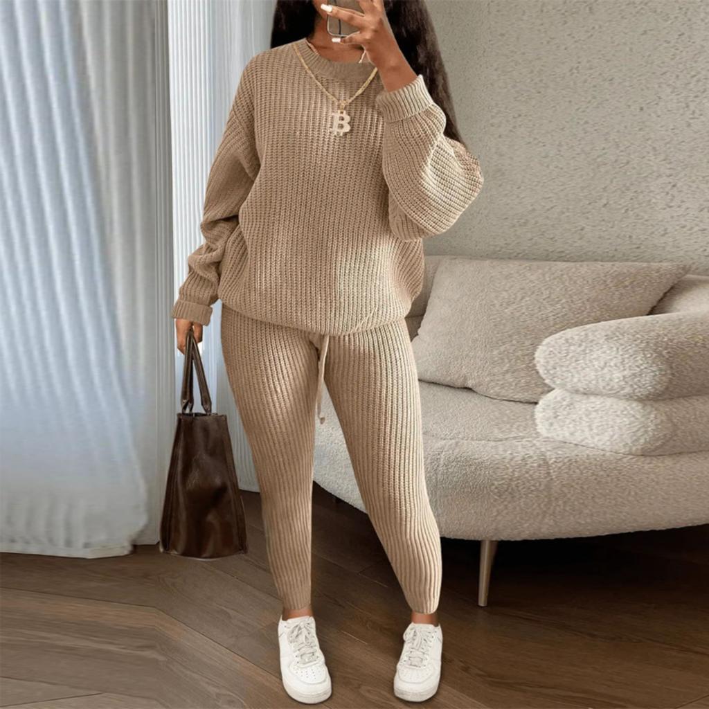 Fashionable Women's Casual Knitted Two-piece Suit