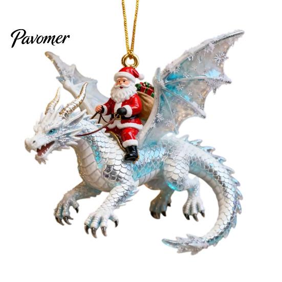 Fantasy Style Ornament Santa Claus Dragon Rider Christmas Ornament, 2D Acrylic Red Themed Hanging with Flying Tree Decorations for Home Parties Decor