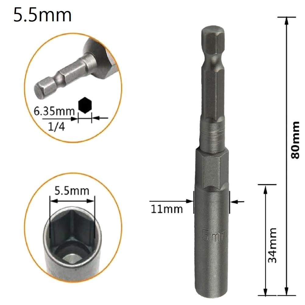 Hex Sockets 5.5-19mm Socket Magnetic Nut Screwdriver 1/4" Hex Key Drill Bit Adapter Drive Socket Hexagonal Shank Sleeve