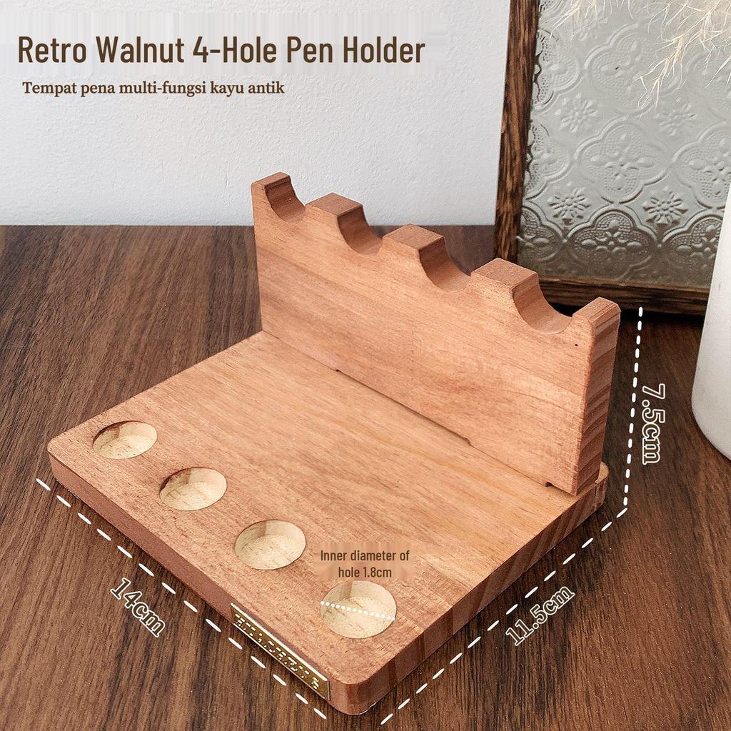Retro Wooden Multifunctional Nail Art Pen & Brush Holder
