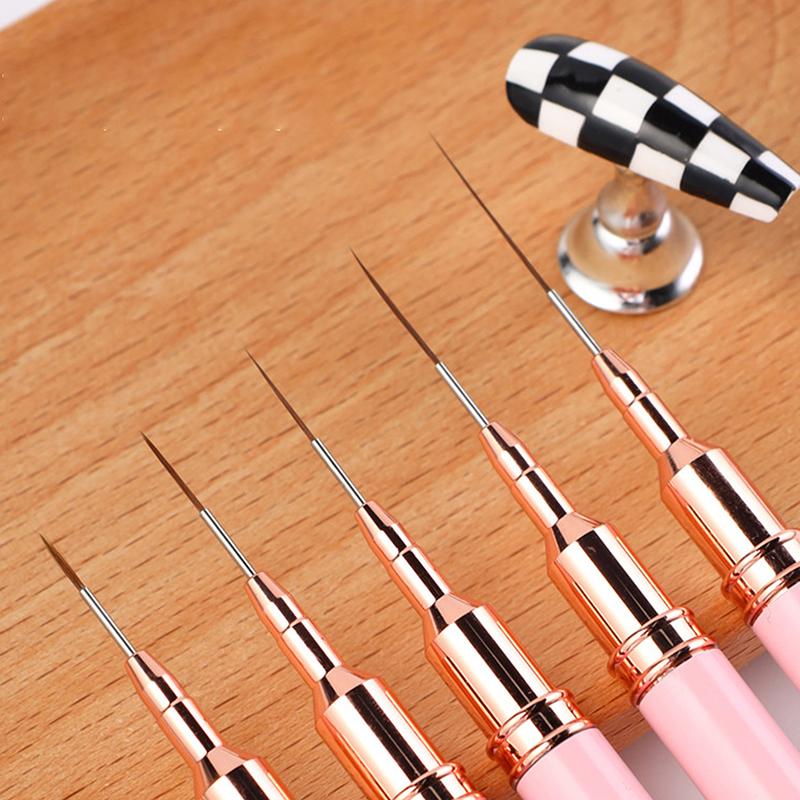 5Pcs Nail Art Liner Brush Set Uv Gel Nail Brushes Kits French Stripe Line Painting Drawing Flower Pen Professional Manicure Tool