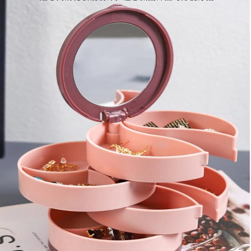 Four-Layer Jewelry Box-Rotatable Jewelry and Cosmetics Storage Box-Earrings and Necklaces Holder-Dust-Proof Storage Rack