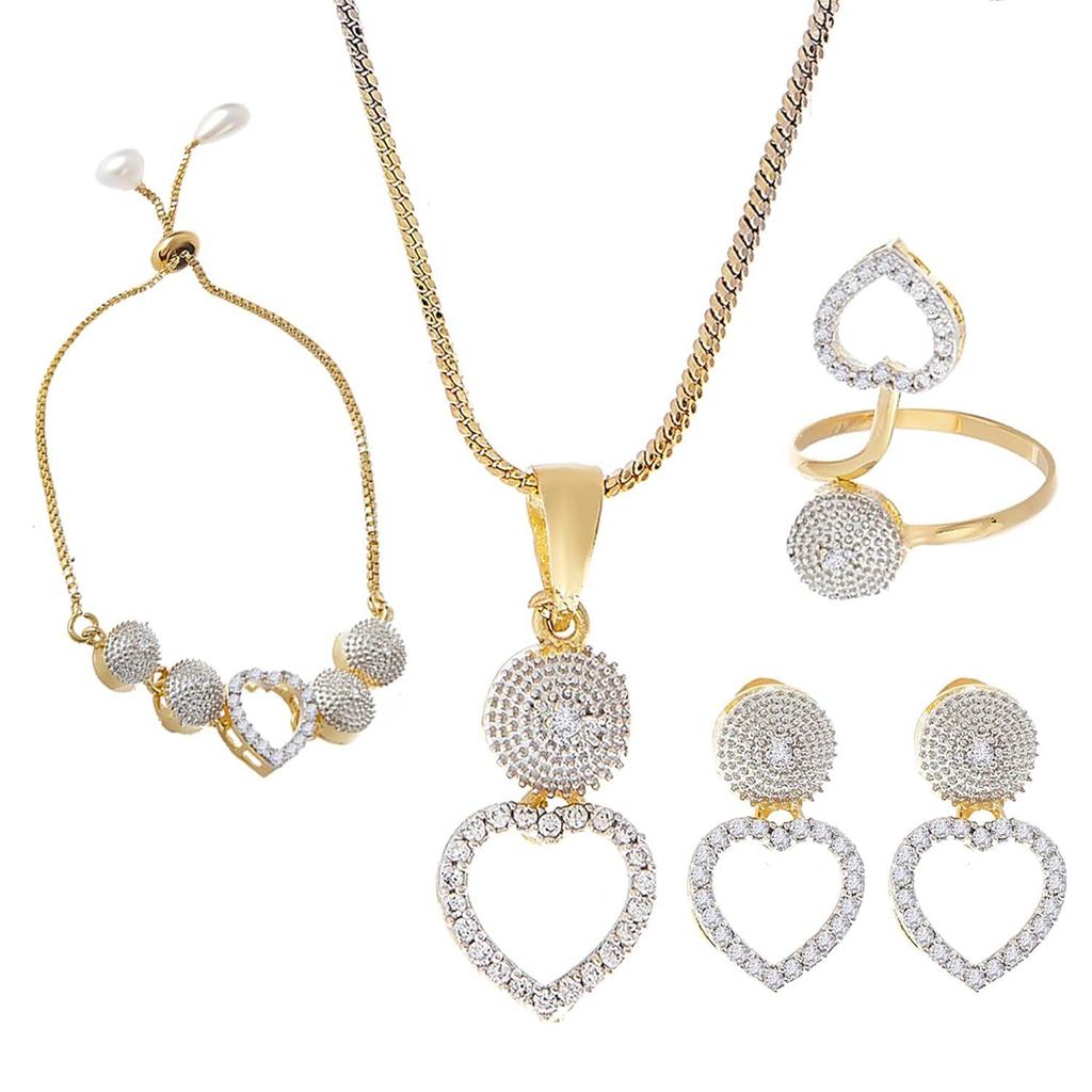 Jewellery Set for Women American Diamond Necklace Set with Earrings, Bracelet and Ring Jewellery for Girls and Women