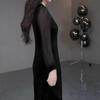 Spring European-Style Off-Shoulder Lace Velvet Dress for Plus Size Middle-Aged Women
