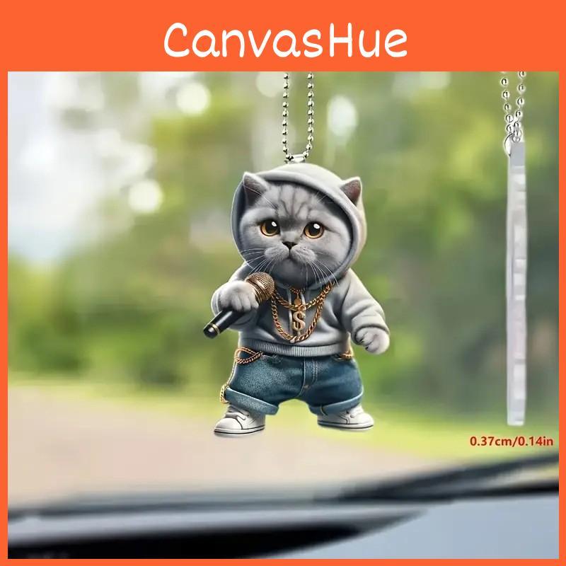 Cute Cartoon Grey Cat Pattern Acrylic Pendant For Auto Interior Accessories
