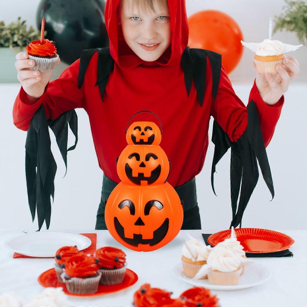 3pcs Halloween Candy Bucket Plastic Pumpkin Shaped Trick or Treat Pail with Handle Jack O Lantern Basket for Halloween Party Favors