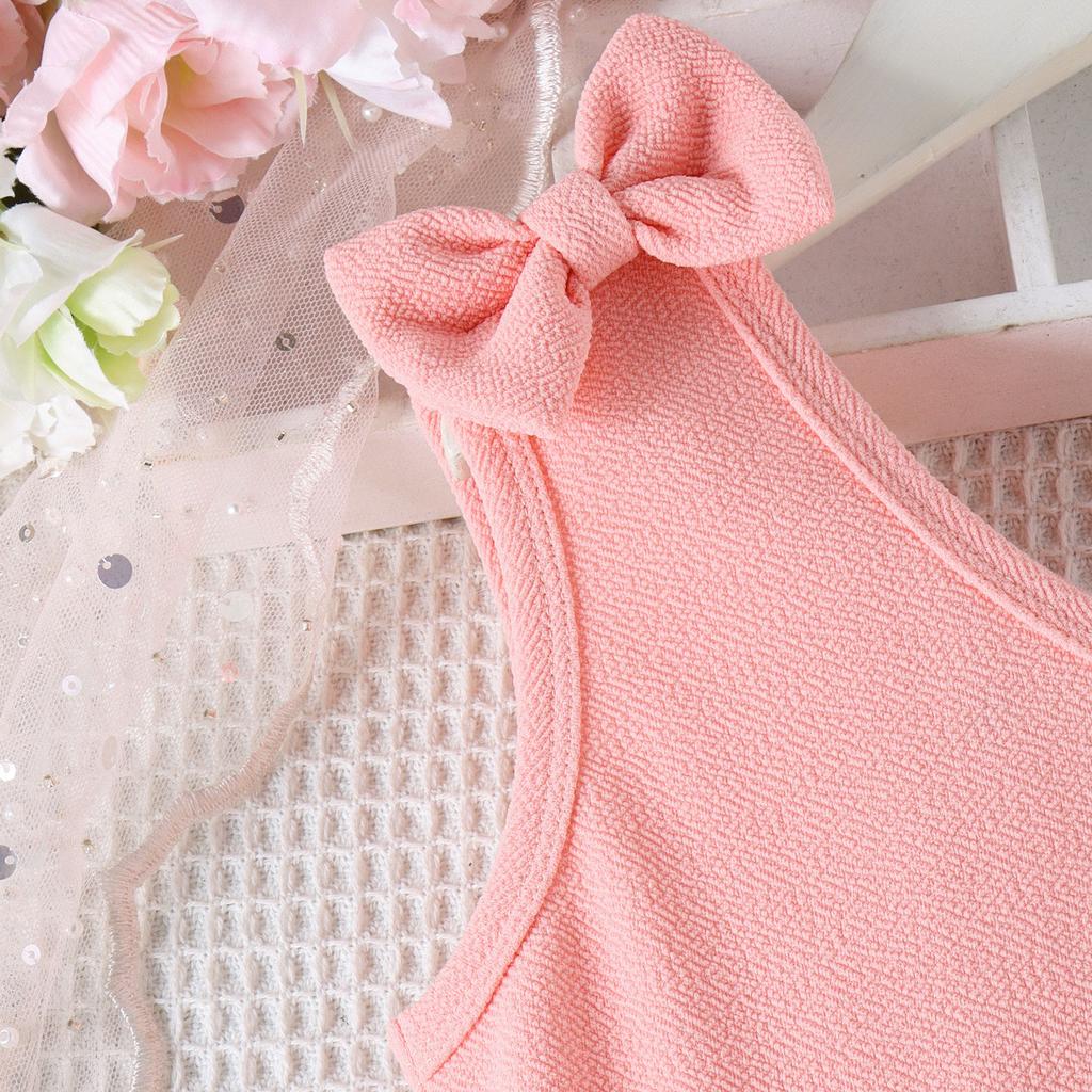 Girls' Princess Dress Summer Children's Fashion Diagonal Shoulder Halter Waist Bow Dress