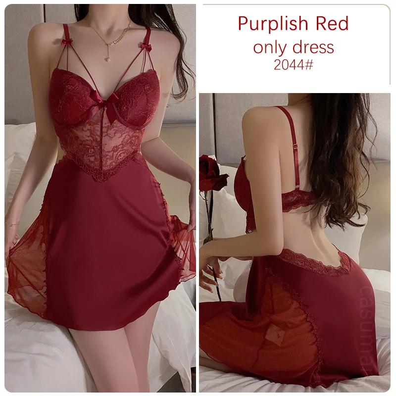 

Атласное нижнее белье Женский пижамный комплект Платье с открытой спиной на подтяжках с бюстгальтером Женская сексуальная пижама L