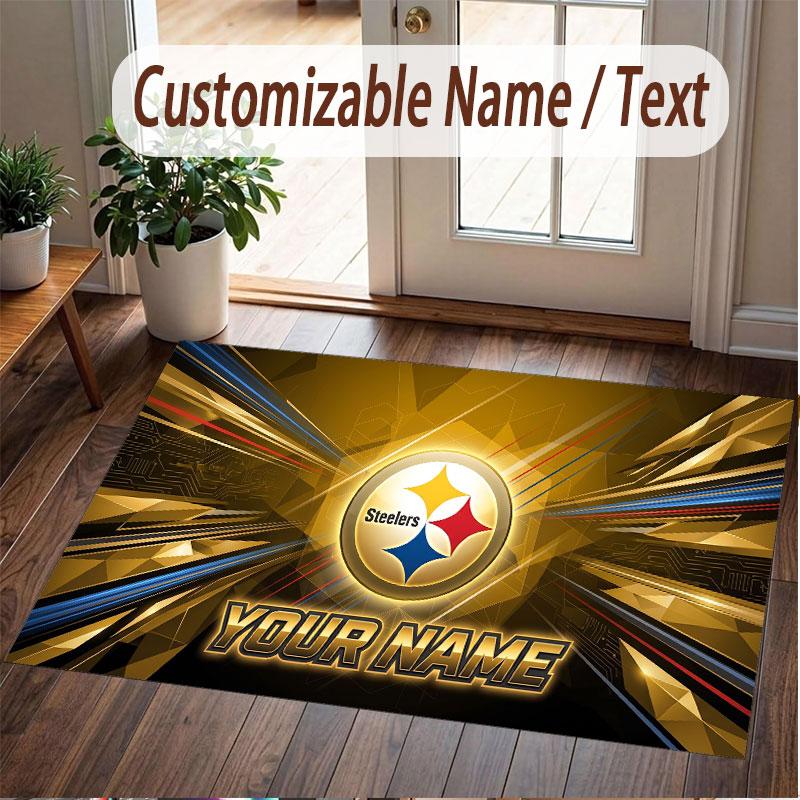 Custom Rug Pittsburgh Steelers Pattern Print Name Text Soft Non‑Slip Floor Carpet for Home Indoor Decoration