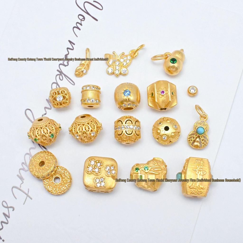 24K Gold-Plated S925 Sterling Silver Hexagram Spacer Beads & Feather Pendant for DIY Jewelry.