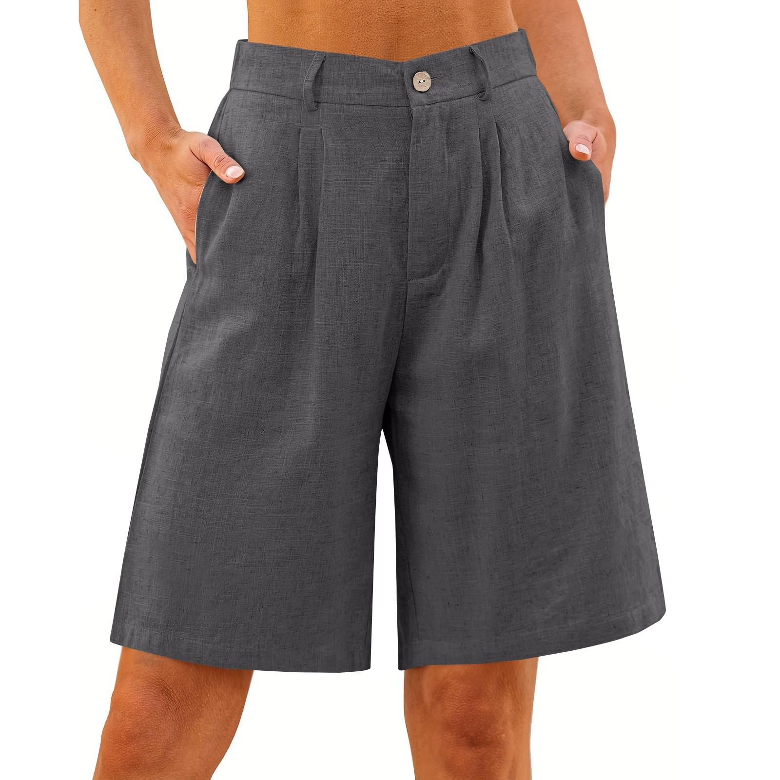 

Жіночі шорти довжиною до коліна, ошатні широкі штани з високою талією, жіночі лляні штани, літні повсякденні L