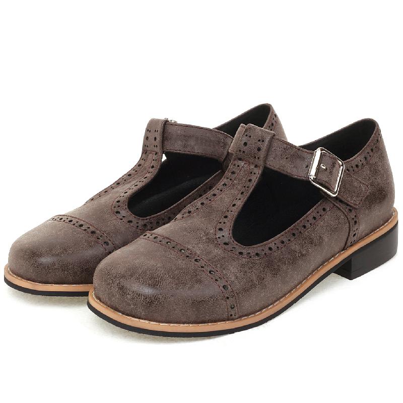 Fashion Vintage Loafers Shoes for Women Flats Casual T-straps Fashion Flat Student Footwear Creepers Oxfords Shoes Girls Large Size 48