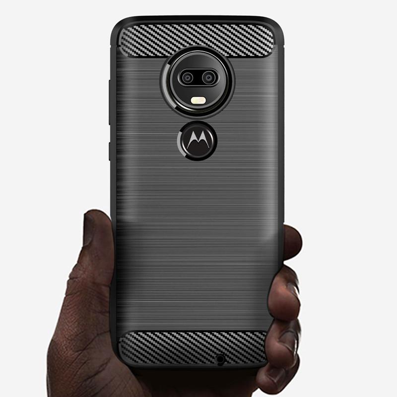 Funda de Fibra de Carbono de Lujo para moto g7 plus G7+ Funda Suave Protectora Completa para Moto G7 Plus Funda de Silicona a Prueba de Golpes