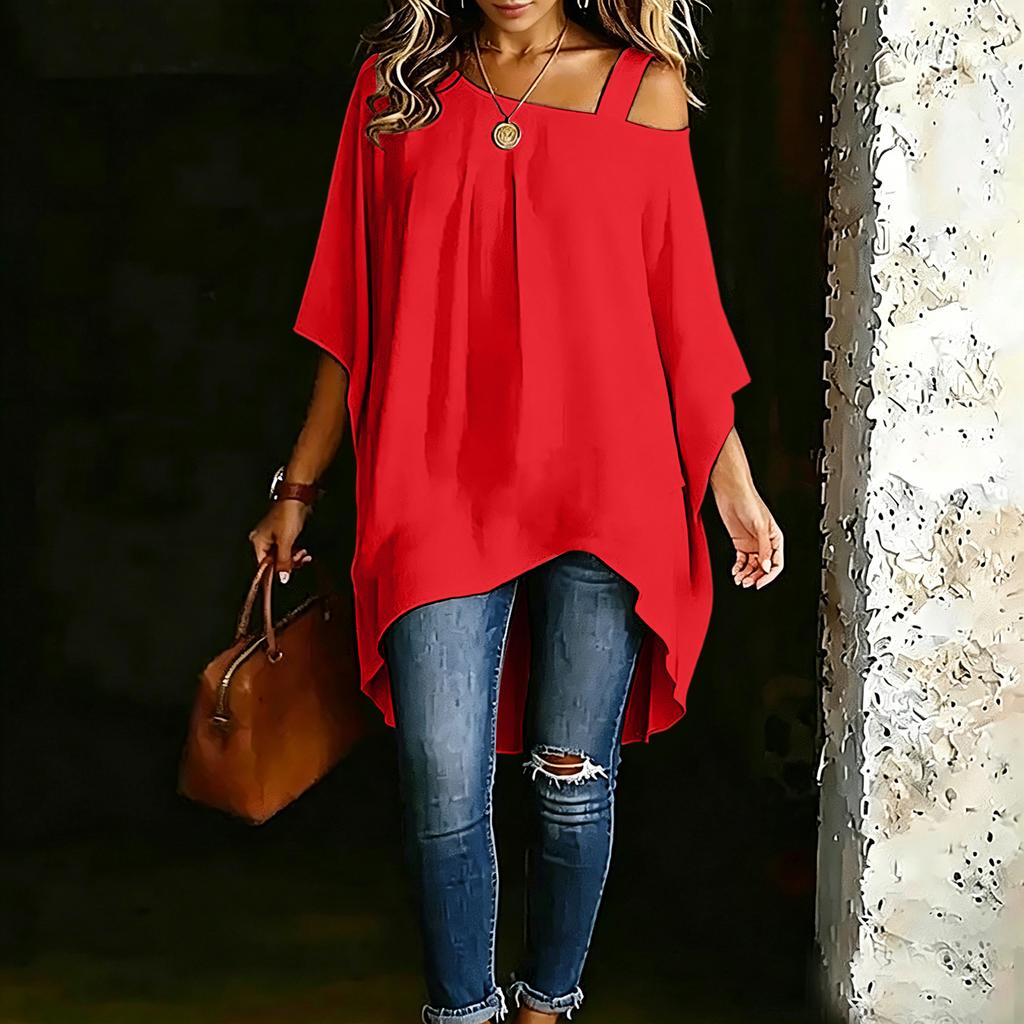 Damen Farbiger Off-Shoulder Freizeit-Top, Sommer Basic Bluse mit einer Schulter