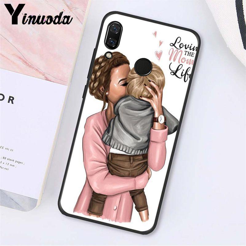Yinuoda Fashion Black Brown Hair Baby Mom Girl Queen Phone Case for Xiaomi Redmi Note 7 8T Redmi 5plus 6A Note8 4X Note8Pro