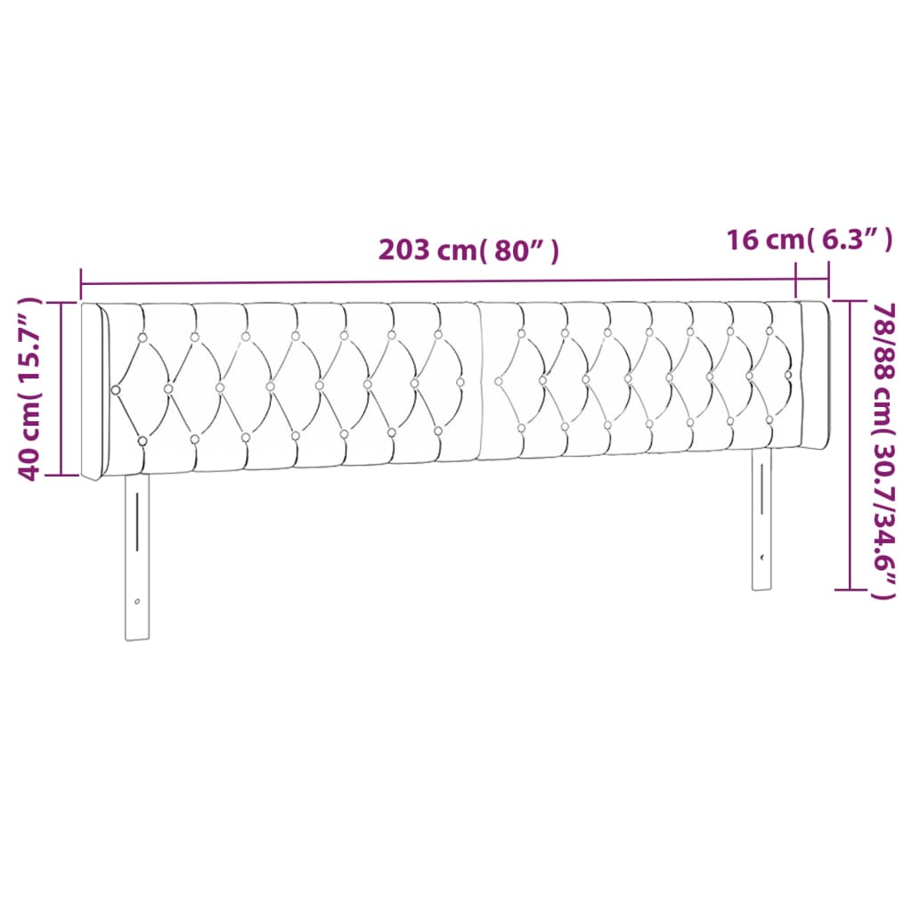 Vidaxl Zagłówek Do Łóżka Z Led, Czarny, 203X16X78/88 Cm, Aksamit